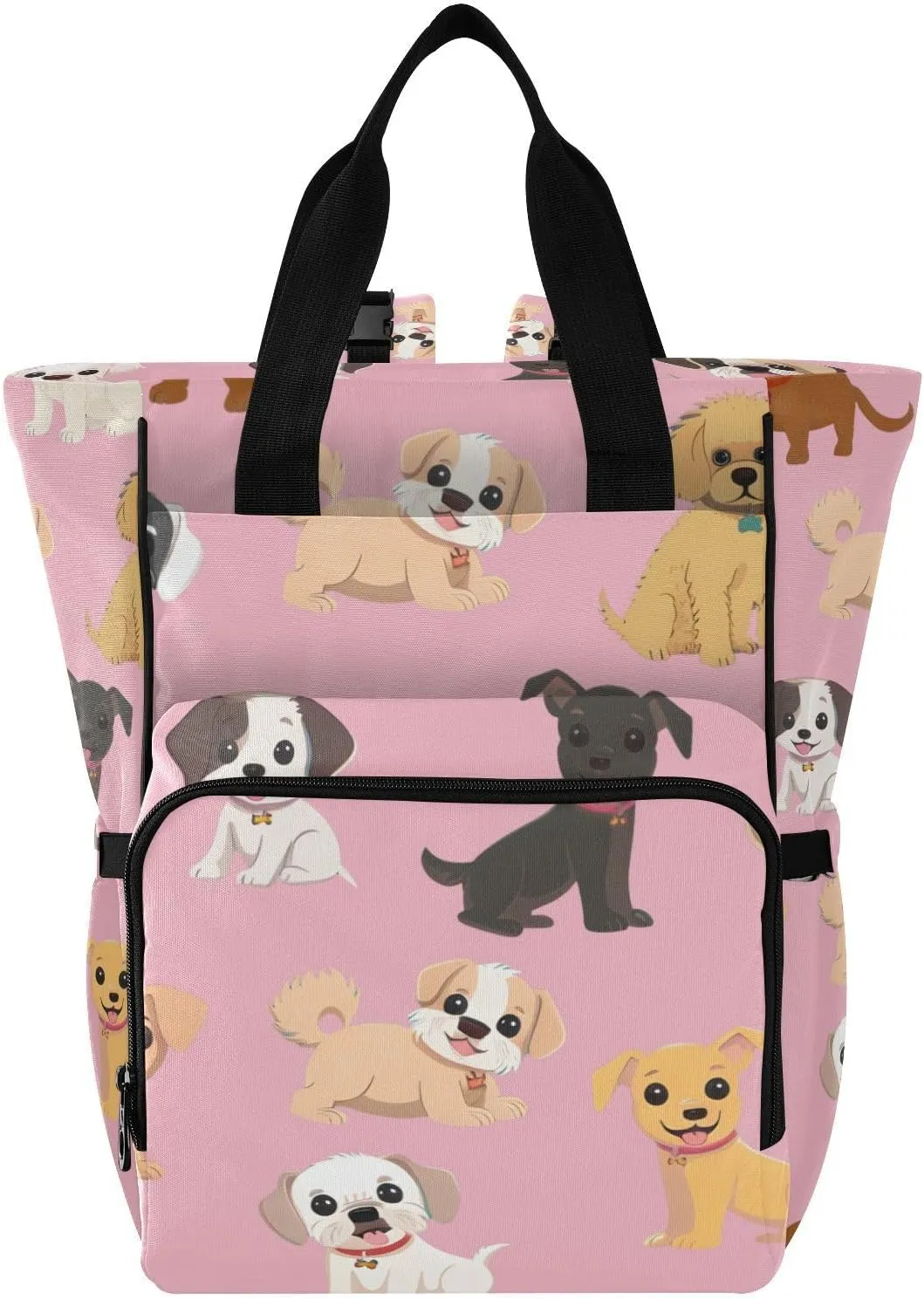 SPRIPORT Cute Puppies Dogs Pink Diaper Bag Backpack for Baby Boys Girls Travel Tote with Stroller Straps & Bottle Storage Baby Diaper Bag for Shopping Hiking Traveling Baby Shower Gifts Moms Dads