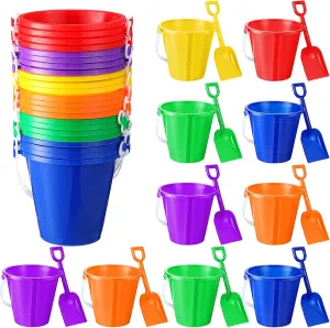 Sratte 18 Packs Beach Sand Buckets and Shovels Sets for Boys Girls, Plastic Beach Pails Sand Toys for Summer Pool Party Favors