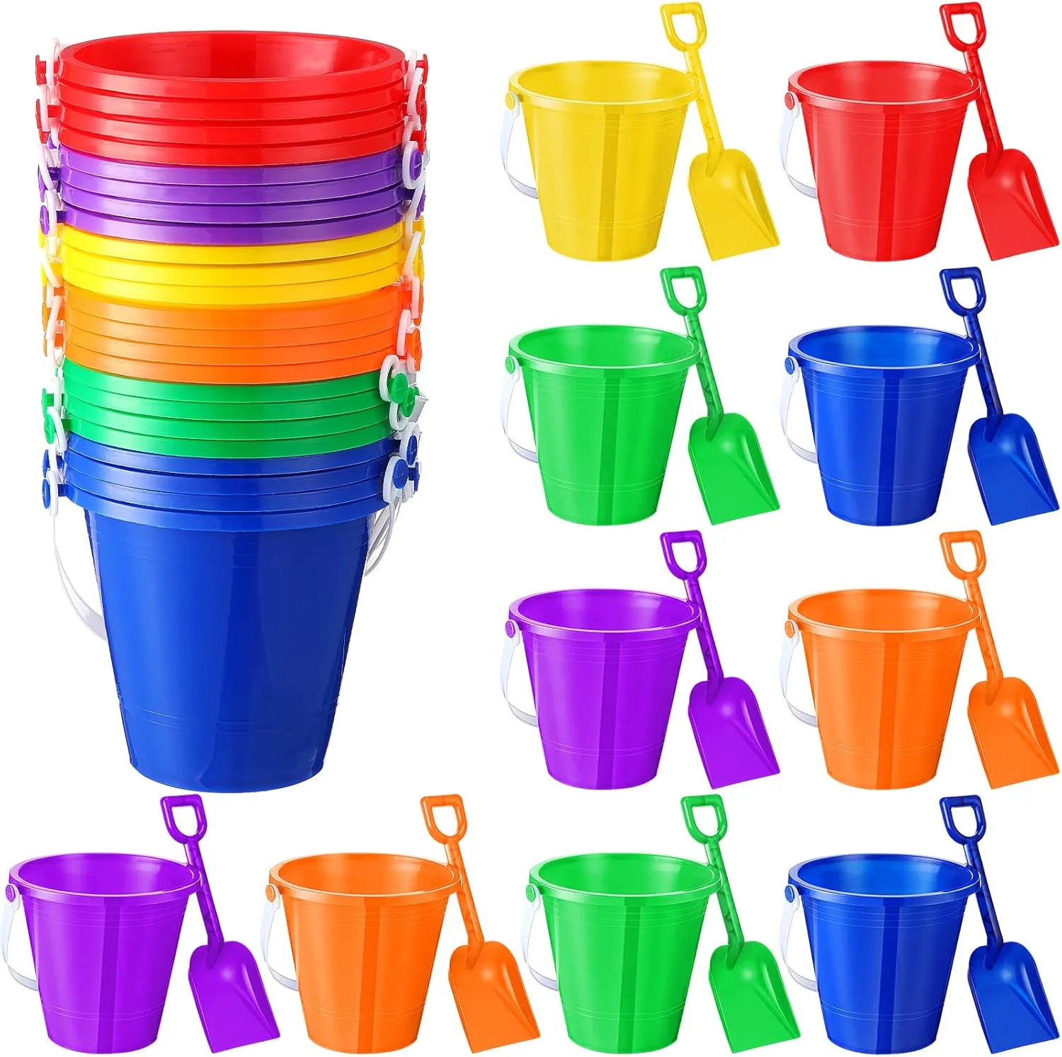 Sratte 18 Packs Beach Sand Buckets and Shovels Sets for Boys Girls, Plastic Beach Pails Sand Toys for Summer Pool Party Favors