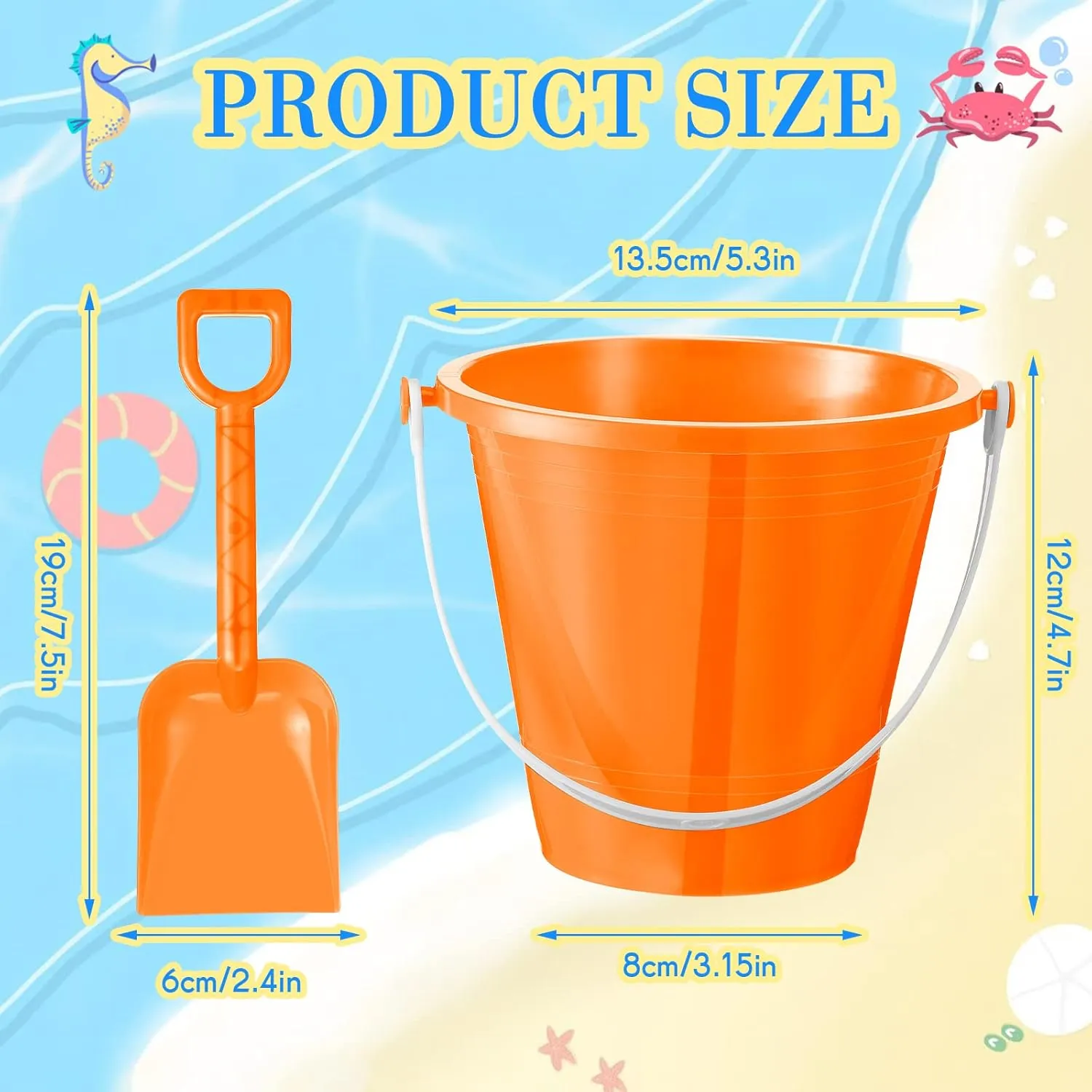 Sratte 18 Packs Beach Sand Buckets and Shovels Sets for Boys Girls, Plastic Beach Pails Sand Toys for Summer Pool Party Favors