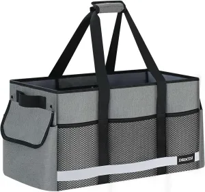 Standing Extra Large Utility Tote Bag with Reflective Strip, Standing Reusable Grocery Bags with Hard Bottom, Collapsible Utility Tote with Handles for Shopping, Beach, Picnics, Car, Grey