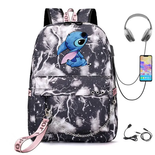 Star Stitch Pattern Iron Chain Ribbon Backpacks