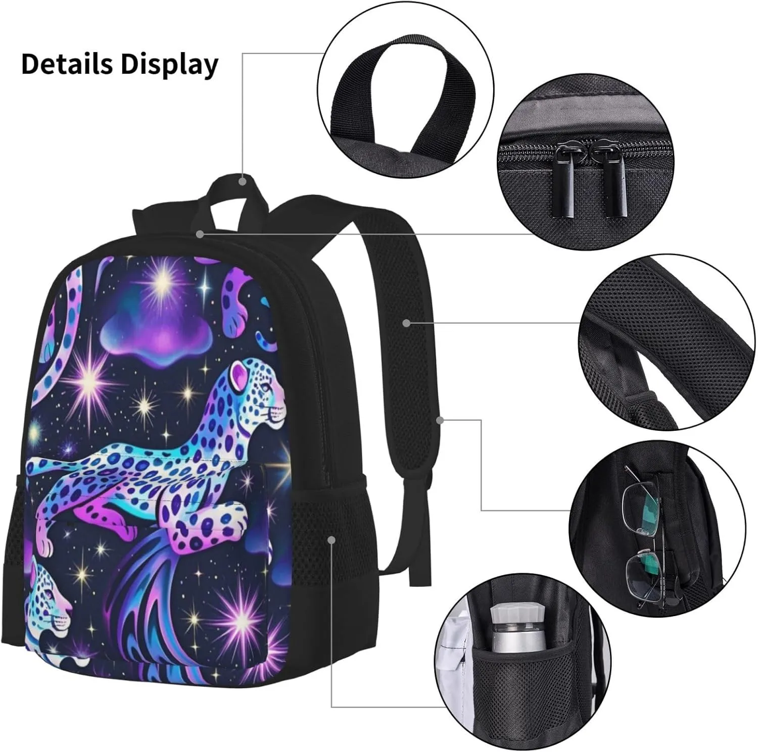 Starry Night Star Leopard Pattern 3 Piece Set Backpacks Laptop Backpack Makeup Bag Insulated Lunch Bag for Travel Work Camping