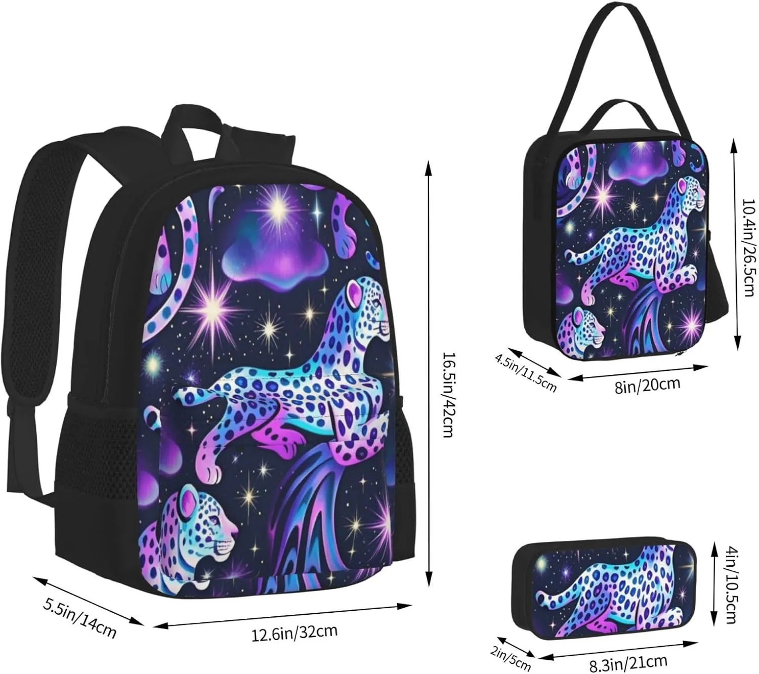 Starry Night Star Leopard Pattern 3 Piece Set Backpacks Laptop Backpack Makeup Bag Insulated Lunch Bag for Travel Work Camping