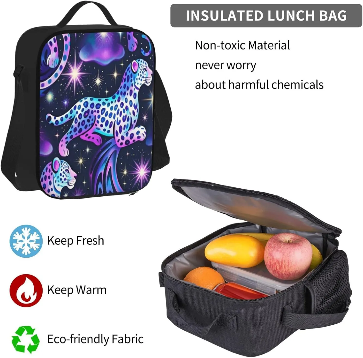 Starry Night Star Leopard Pattern 3 Piece Set Backpacks Laptop Backpack Makeup Bag Insulated Lunch Bag for Travel Work Camping