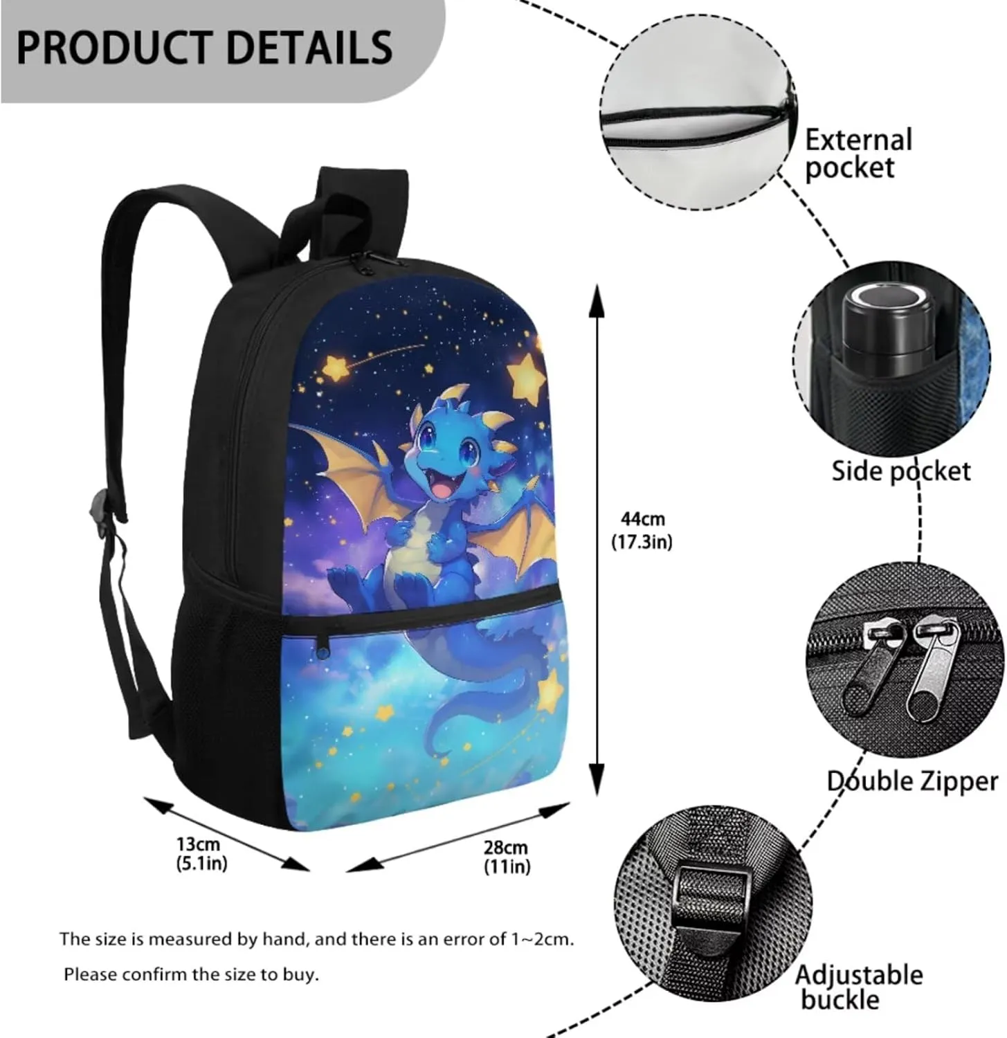 Stars Dragon Backpack for Boys 6-8 Kawaii School Bag and Lunch Bag Set 17 Inch Primary Students School Backpacks with Lunch Box Pencil Case Water Bottle Holder, 4 Piece, Bookbag for 3rd Grade