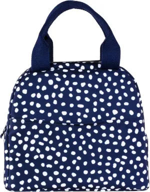 Steel Mill & Co Insulated Lunch Tote Bag for Women, Large Capacity Cooler Lunch Box, Cute Lunch Bag for Adults, Mini Cooler with Zipper Closure, Pockets, and Sturdy Handles (Navy Dots)