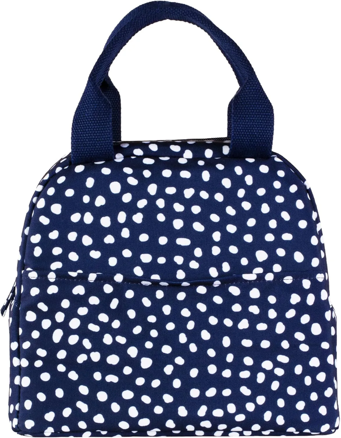 Steel Mill & Co Insulated Lunch Tote Bag for Women, Large Capacity Cooler Lunch Box, Cute Lunch Bag for Adults, Mini Cooler with Zipper Closure, Pockets, and Sturdy Handles (Navy Dots)