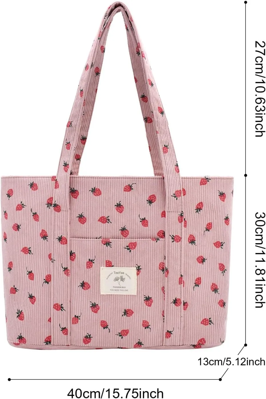 Stylish Corduroy Tote Bag for Women Large Zippered Shoulder Bag with Pockets Multipurpose Travel, Gym, Work & Beach Tote
