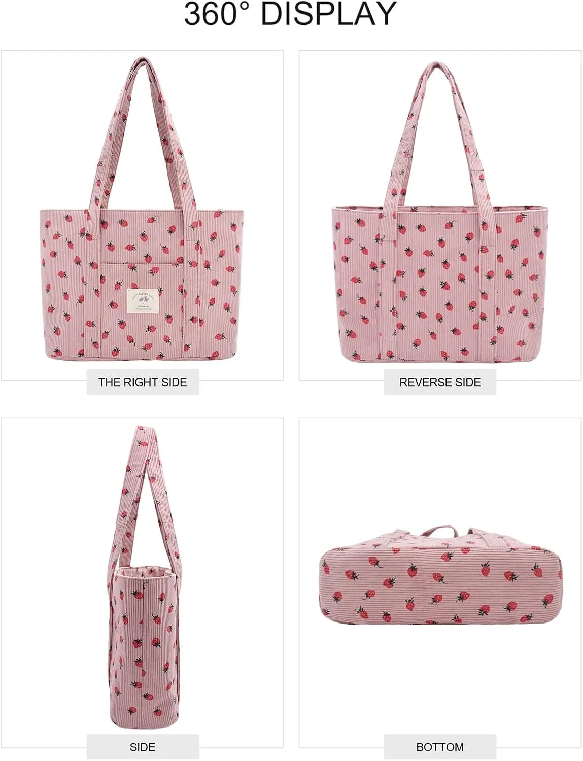Stylish Corduroy Tote Bag for Women Large Zippered Shoulder Bag with Pockets Multipurpose Travel, Gym, Work & Beach Tote