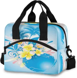 SUABO Lunch Bag for Women Men Flower Plumeria Lunch Tote Bag with Shoulder Strap, Insulated Cooler Bag for Work, School, Picnic