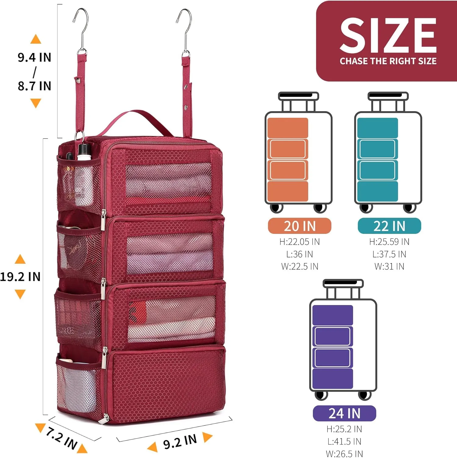 Suitcase Organizer Travel Bags Organizer for Luggage Compression Hanging Packing Cubes for Travel Carry on Closet (Bag Only)