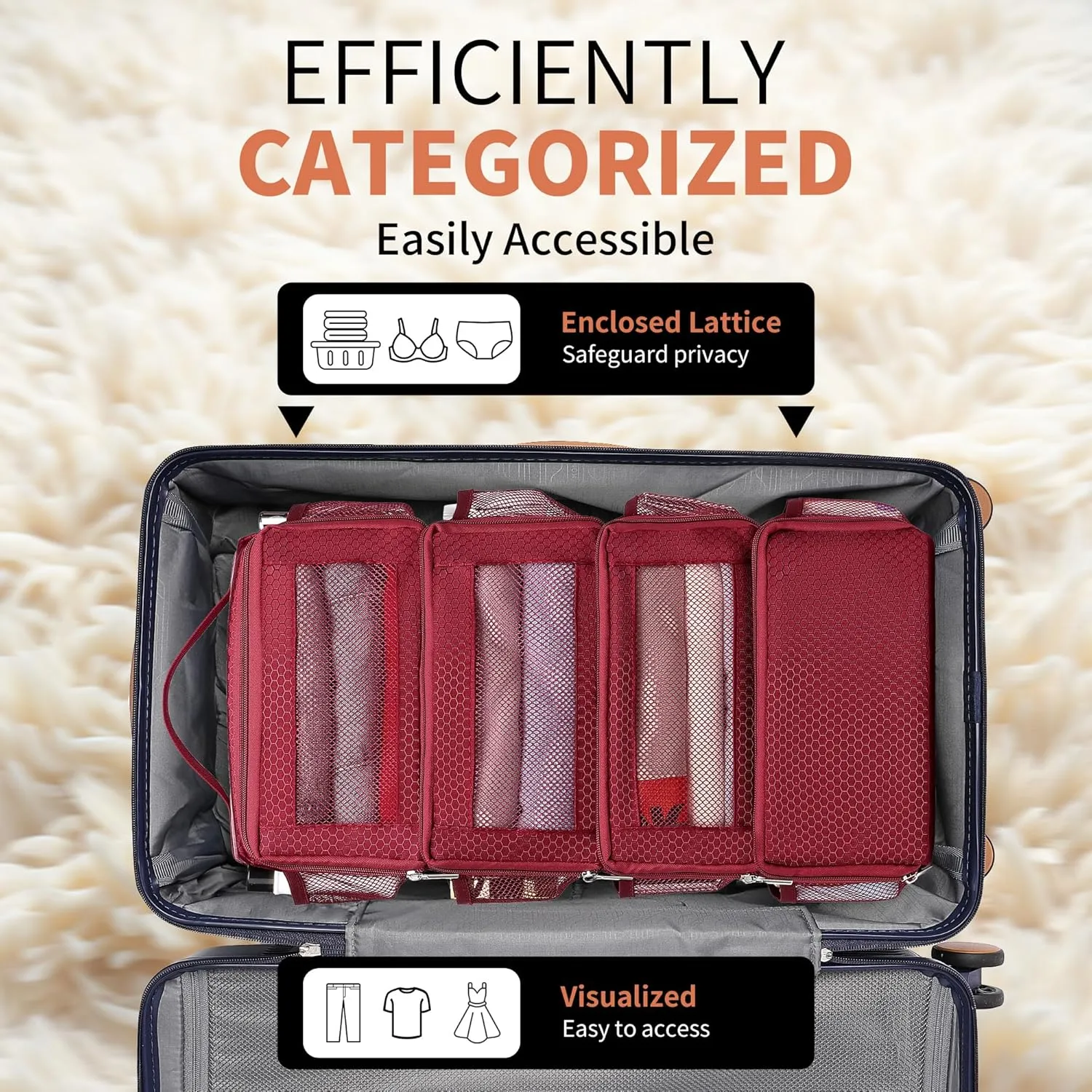 Suitcase Organizer Travel Bags Organizer for Luggage Compression Hanging Packing Cubes for Travel Carry on Closet (Bag Only)