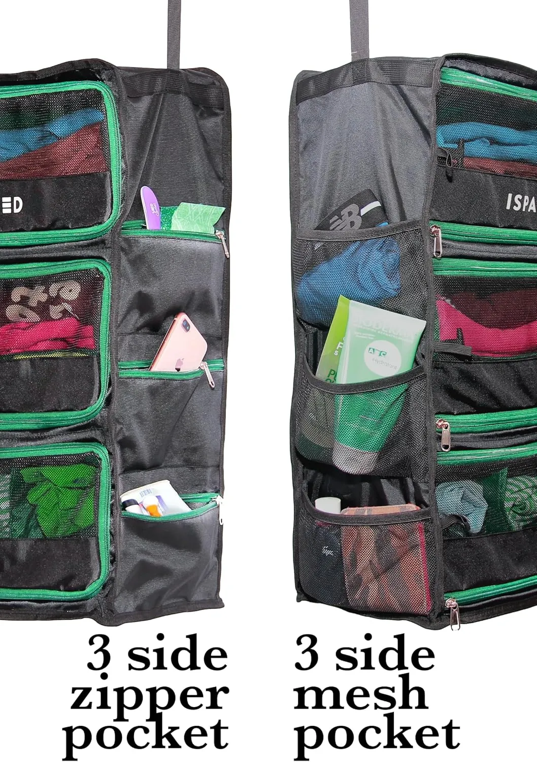 Suitcase Organizer with Hanger and Zipper | Pack Easy and More in your Large Luggage | Unpack Instantly with these Travel Packing for Suitcases (Black-Green, Large)