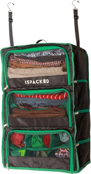 Suitcase Organizer with Hanger and Zipper | Pack Easy and More in your Large Luggage | Unpack Instantly with these Travel Packing for Suitcases (Black-Green, Large)