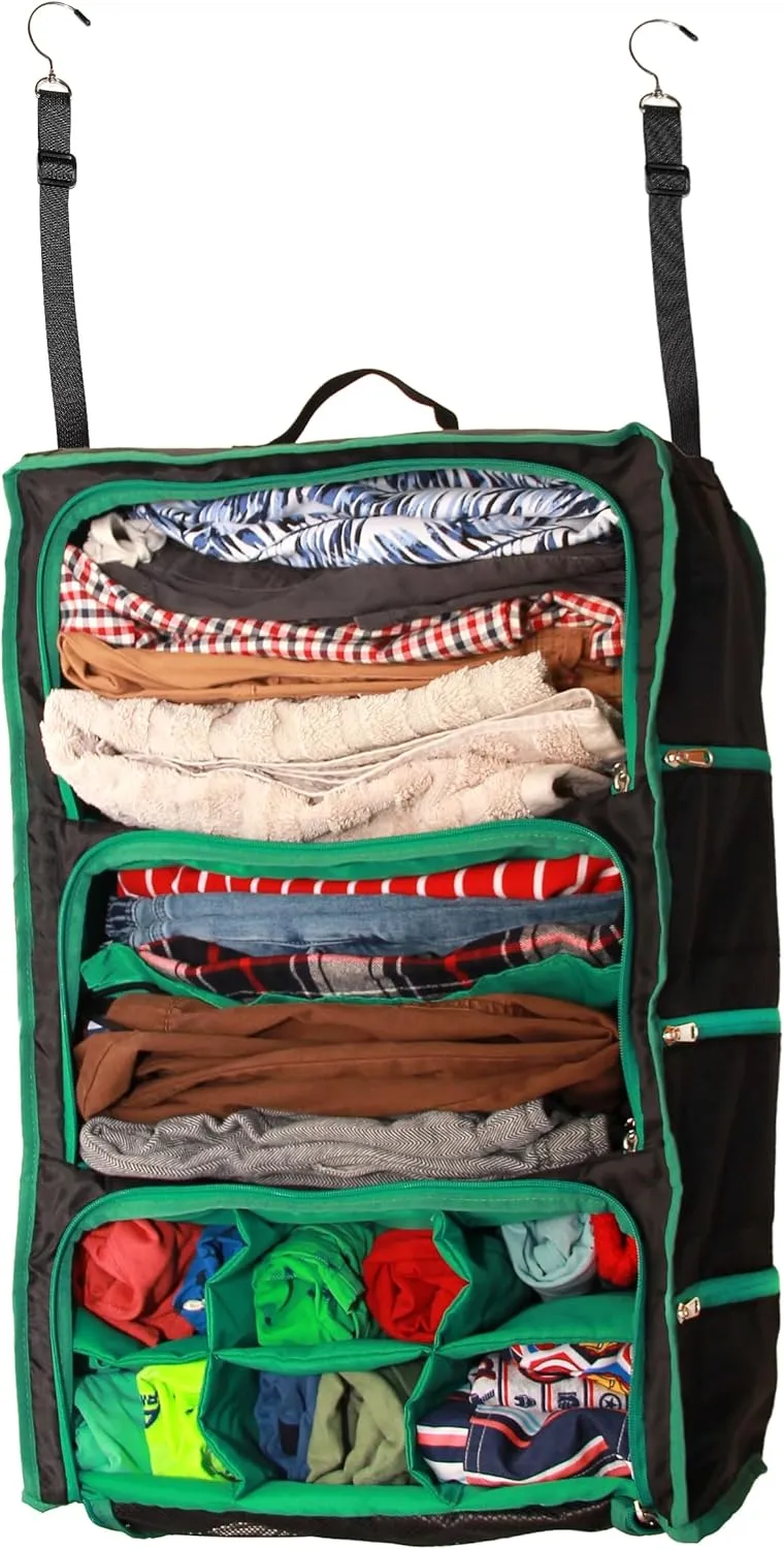 Suitcase Organizer with Hanger and Zipper | Pack Easy and More in your Large Luggage | Unpack Instantly with these Travel Packing for Suitcases (Black-Green, Large)