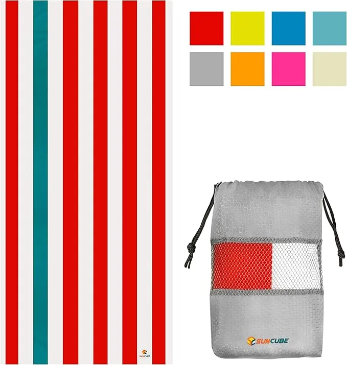 SUN CUBE Microfiber Beach Towel, Quick Dry Sand Free Beach Towel, Lightweight, Compact for Travel Swim Sports Camping, Packable Sand Resistant Towel Adult - Red 78x35 Inches