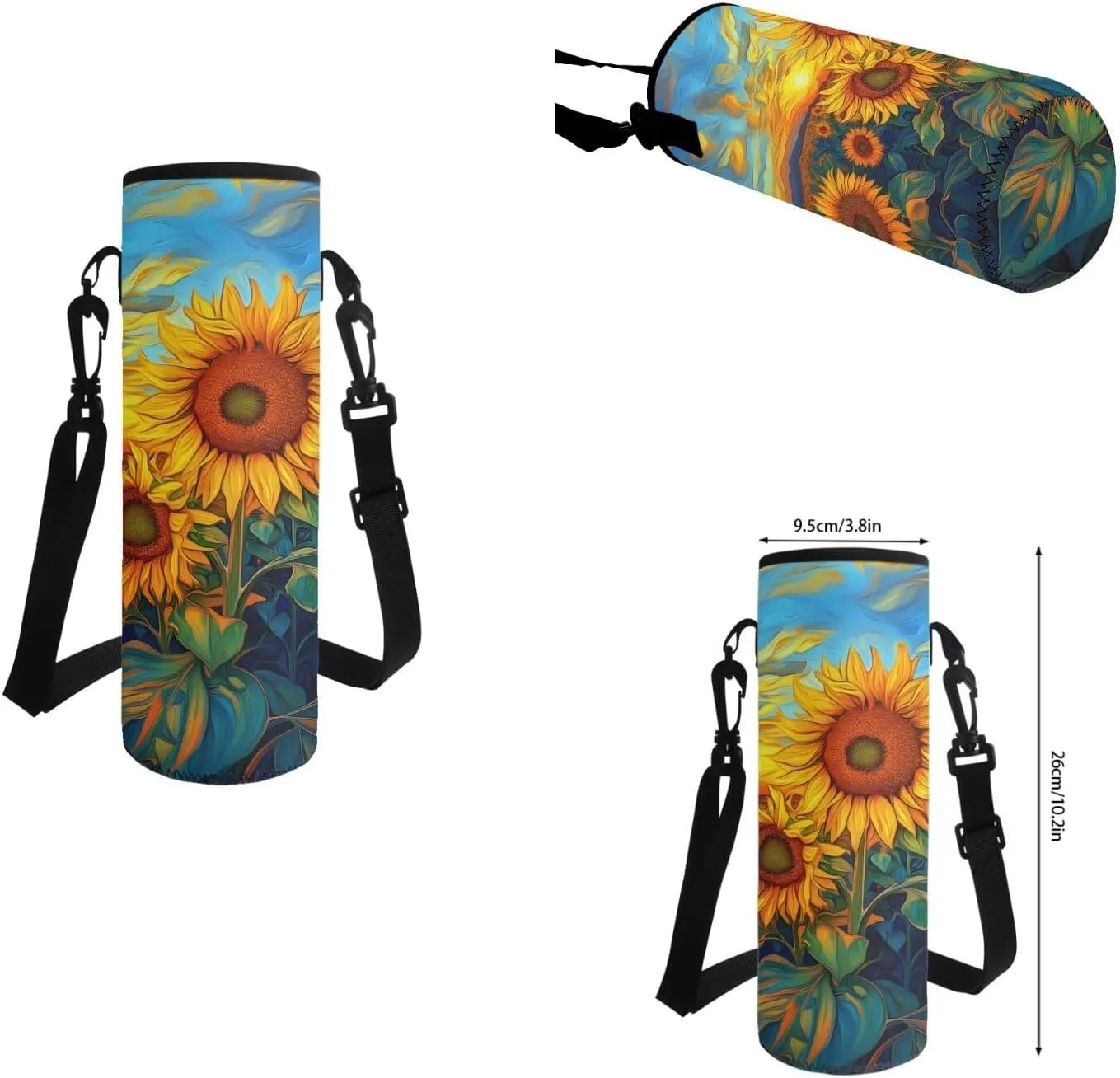 Sunflower Print Little Girls Backpack with Lunch Box Kawaii Kids Book Bag for Elementary Middle School Back Pack and Large Cup Holder Lunch Boxes Pencil Cup Cover