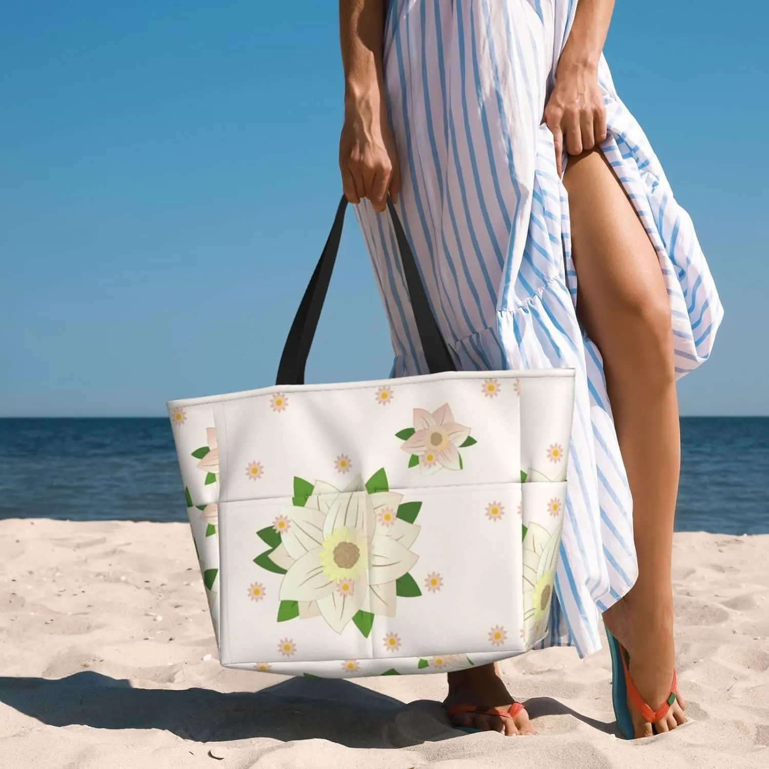 Sunflower Seeds And Mushroom Spacious Large Capacity Beach Travel Bag - Foldable Beach Bag Tote Bag With Zipper