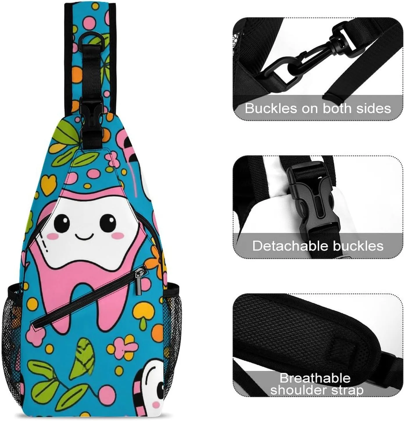 Supdreamc Men & Women Sling Shoulder Backpack Outdoor Sport Daypack Travel Bag - Anti-Theft Multipurpose Tote Bags, Funny Teeth Dental Art Triangle Sling Shoulder Backpacks Bag