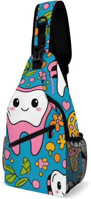 Supdreamc Men & Women Sling Shoulder Backpack Outdoor Sport Daypack Travel Bag - Anti-Theft Multipurpose Tote Bags, Funny Teeth Dental Art Triangle Sling Shoulder Backpacks Bag