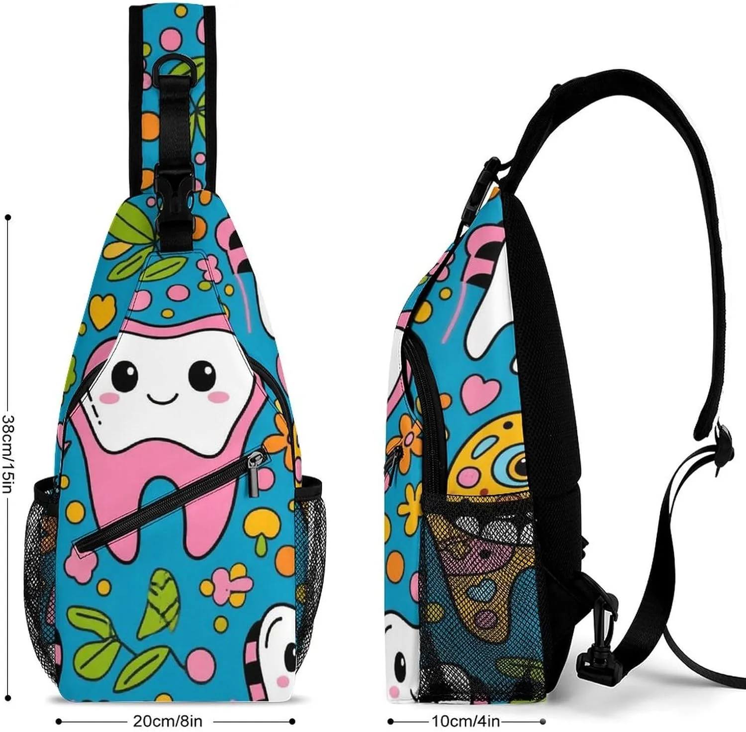 Supdreamc Men & Women Sling Shoulder Backpack Outdoor Sport Daypack Travel Bag - Anti-Theft Multipurpose Tote Bags, Funny Teeth Dental Art Triangle Sling Shoulder Backpacks Bag