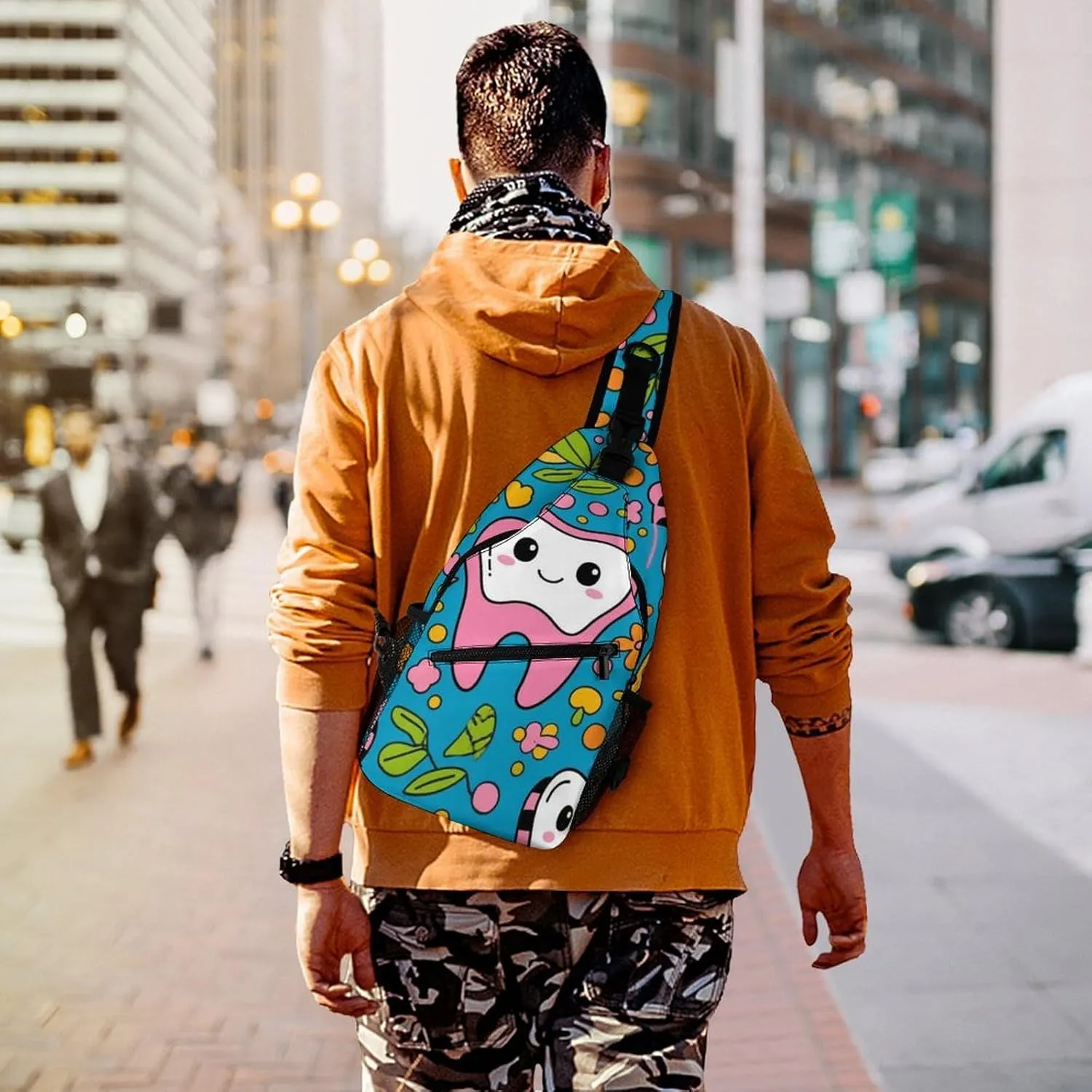 Supdreamc Men & Women Sling Shoulder Backpack Outdoor Sport Daypack Travel Bag - Anti-Theft Multipurpose Tote Bags, Funny Teeth Dental Art Triangle Sling Shoulder Backpacks Bag