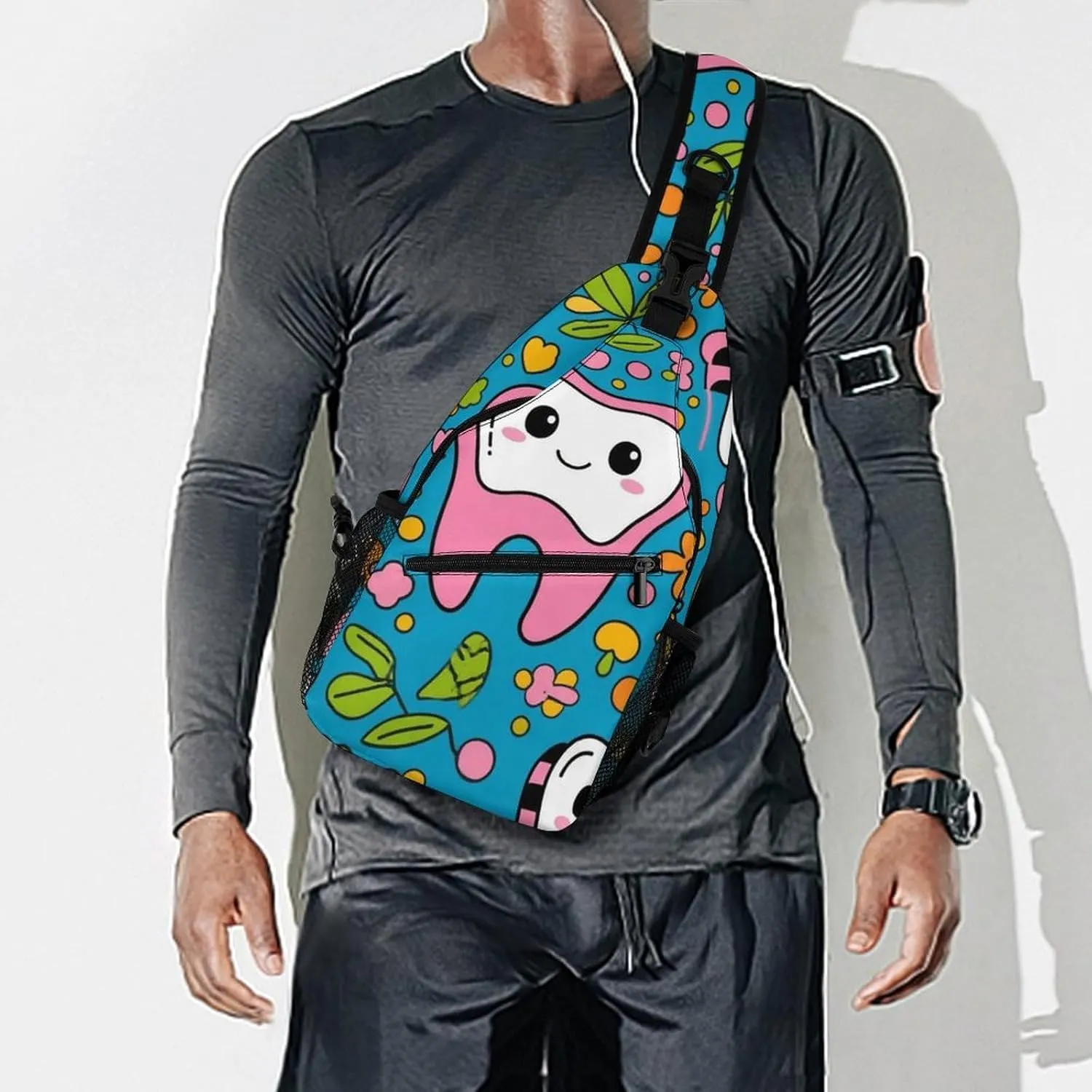 Supdreamc Men & Women Sling Shoulder Backpack Outdoor Sport Daypack Travel Bag - Anti-Theft Multipurpose Tote Bags, Funny Teeth Dental Art Triangle Sling Shoulder Backpacks Bag