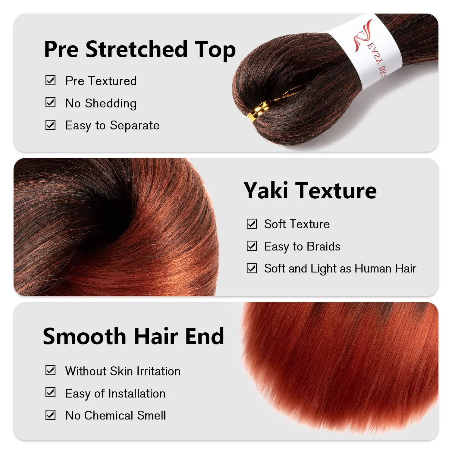 T1B/350 Pre Stretched Braiding Hair 20 Inch 8 Packs Omber Black to Dark Ginger Braiding Hair Pre Stretched Professional Prestretched Braiding Hair Synthetic (T1B/350, 20 Inch (pack of 8))