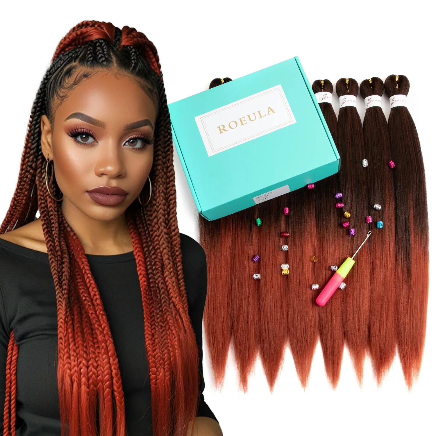 T1B/350 Pre Stretched Braiding Hair 20 Inch 8 Packs Omber Black to Dark Ginger Braiding Hair Pre Stretched Professional Prestretched Braiding Hair Synthetic (T1B/350, 20 Inch (pack of 8))