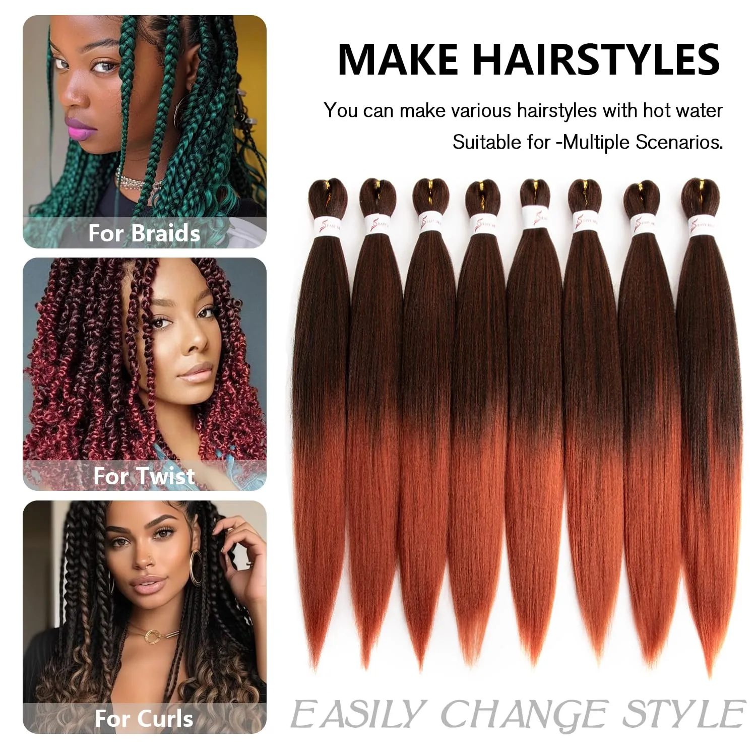 T1B/350 Pre Stretched Braiding Hair 20 Inch 8 Packs Omber Black to Dark Ginger Braiding Hair Pre Stretched Professional Prestretched Braiding Hair Synthetic (T1B/350, 20 Inch (pack of 8))