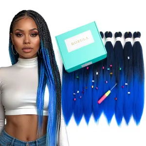 T1B/Blue Pre Stretched Braiding Hair 20 Inch 8 Packs Omber Black to Blue Braiding Hair Pre Stretched Professional Prestretched Synthetic (T1B/Blue, 20 Inch (pack of 8))