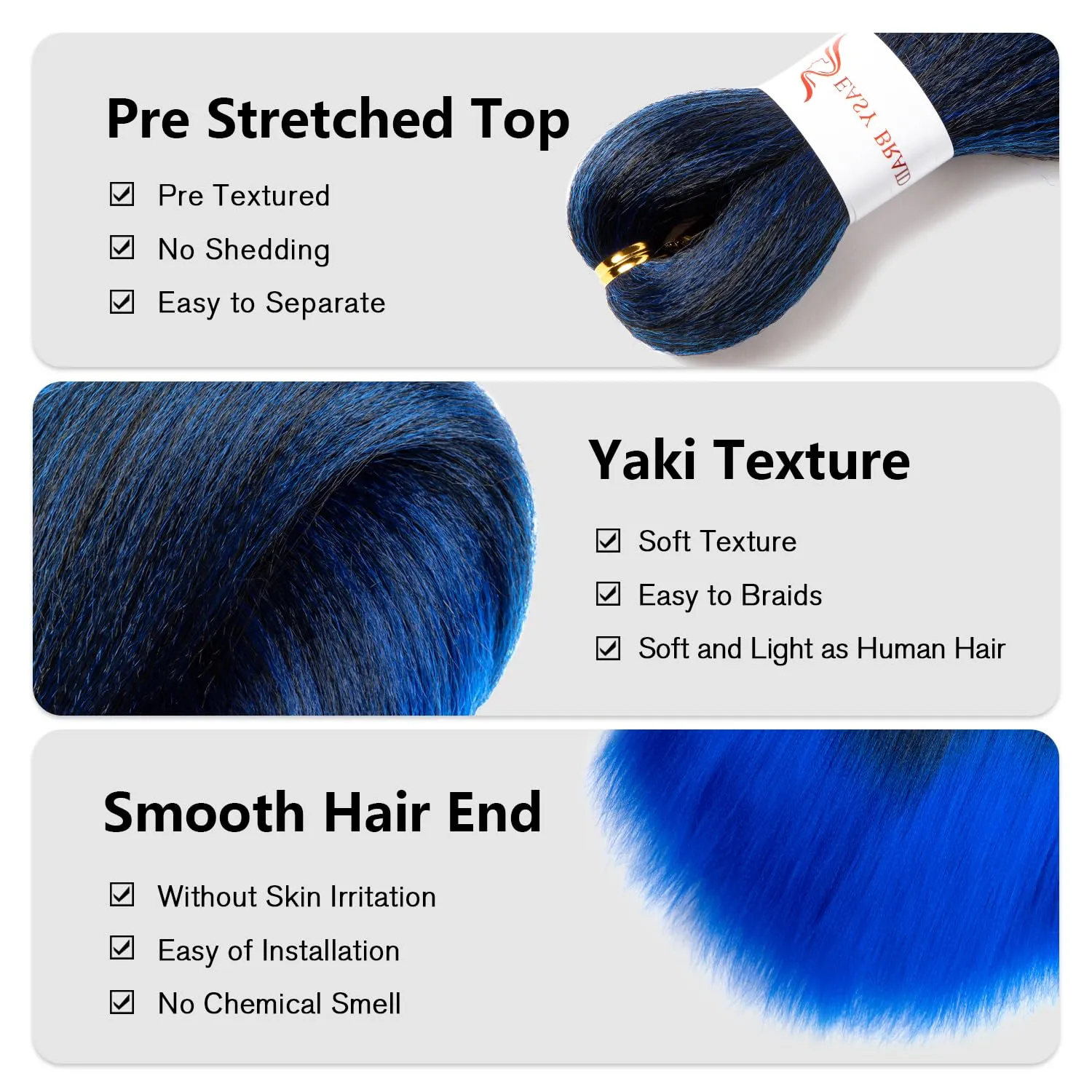 T1B/Blue Pre Stretched Braiding Hair 20 Inch 8 Packs Omber Black to Blue Braiding Hair Pre Stretched Professional Prestretched Synthetic (T1B/Blue, 20 Inch (pack of 8))