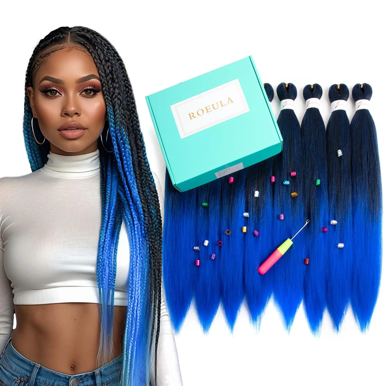 T1B/Blue Pre Stretched Braiding Hair 20 Inch 8 Packs Omber Black to Blue Braiding Hair Pre Stretched Professional Prestretched Synthetic (T1B/Blue, 20 Inch (pack of 8))