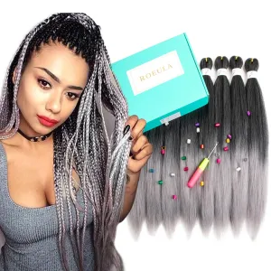 T1B/Gray Pre Stretched Braiding Hair 20 Inch 8 Packs Ombre Black to Gray Braiding Hair Pre Stretched Professional Prestretched Synthetic Braids (T1B/Gray, 20 Inch (pack of 8))