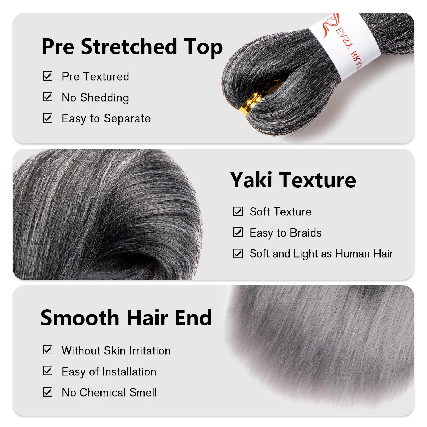 T1B/Gray Pre Stretched Braiding Hair 20 Inch 8 Packs Ombre Black to Gray Braiding Hair Pre Stretched Professional Prestretched Synthetic Braids (T1B/Gray, 20 Inch (pack of 8))