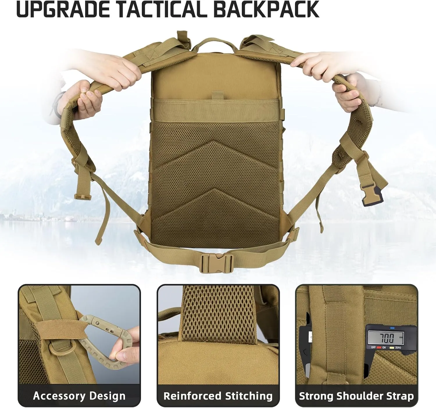 Tactical Backpack - 25L/35L/45L Military Tactical Backpack For Men Molle Daypack 3 Day Bug Out Bag Hiking Rucksack With Bottle Holder 35L Khaki Backpacks