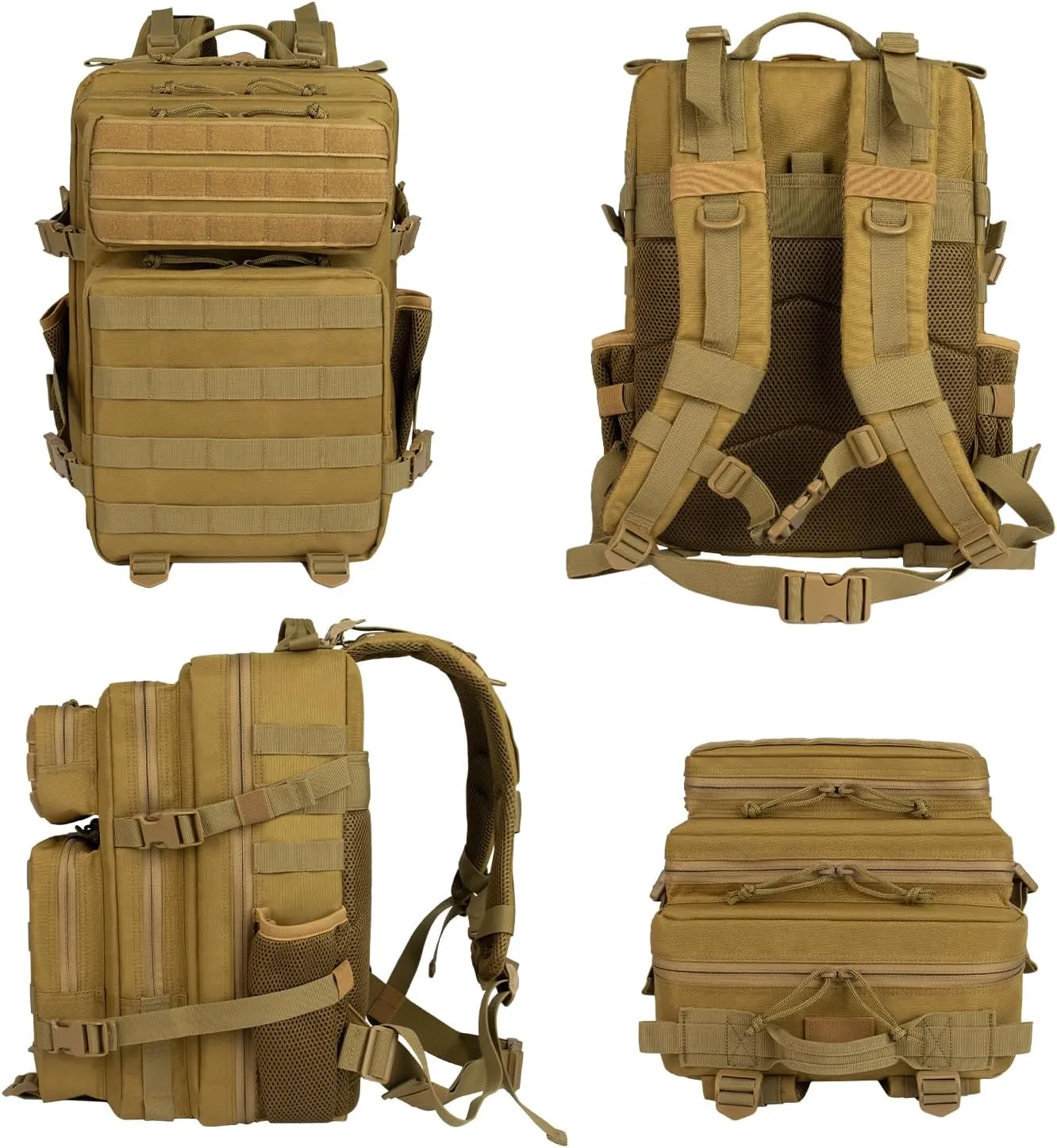 Tactical Backpack - 25L/35L/45L Military Tactical Backpack For Men Molle Daypack 3 Day Bug Out Bag Hiking Rucksack With Bottle Holder 35L Khaki Backpacks