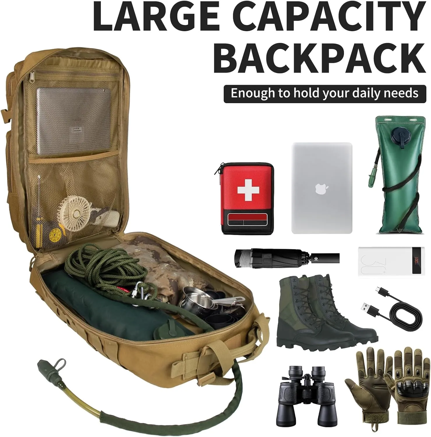 Tactical Backpack - 25L/35L/45L Military Tactical Backpack For Men Molle Daypack 3 Day Bug Out Bag Hiking Rucksack With Bottle Holder 35L Khaki Backpacks