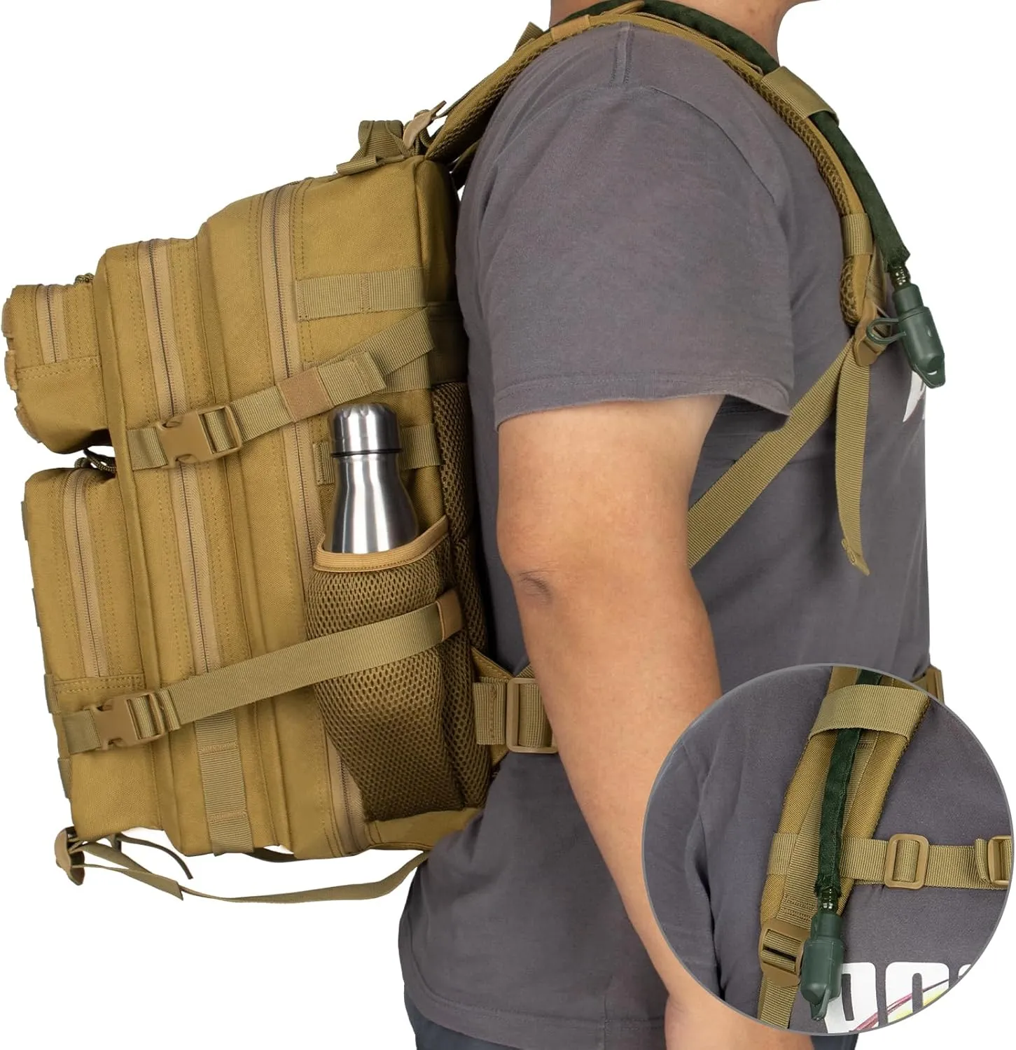 Tactical Backpack - 25L/35L/45L Military Tactical Backpack For Men Molle Daypack 3 Day Bug Out Bag Hiking Rucksack With Bottle Holder 35L Khaki Backpacks