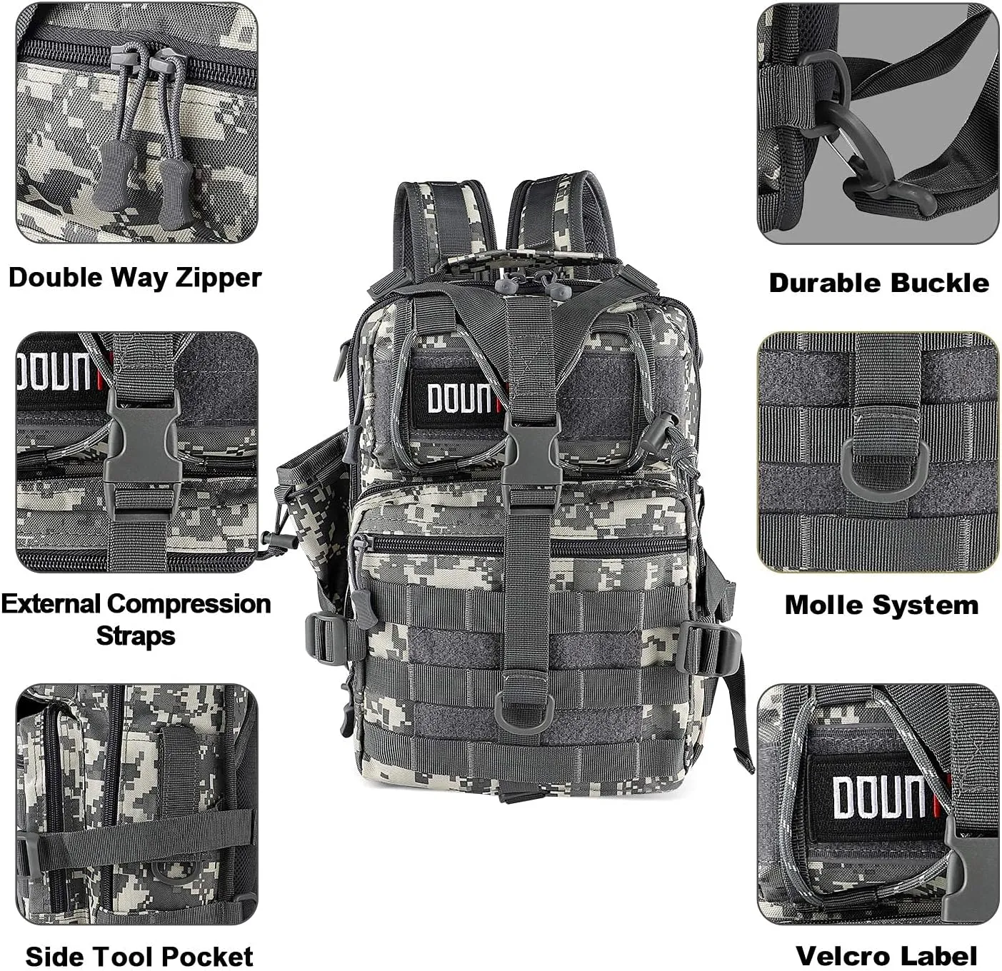 Tactical Backpack Medium EDC DayPack Military Molle Backpacks Bag Outdoor Rucksack for Fishing Hunting Camping (ACU Digital)
