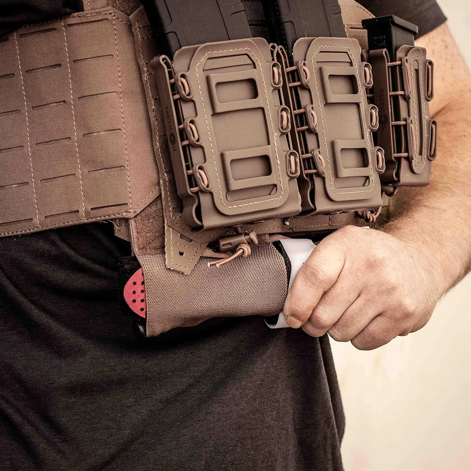 Tacticon Elastic Tourniquet Holder | Veteran Owned Company | One Handed Draw | Universal Size Fits All Combat Tourniquets | Hook & Loop TQ Holster for Tactical Vest Battle Belt and Gun Belts