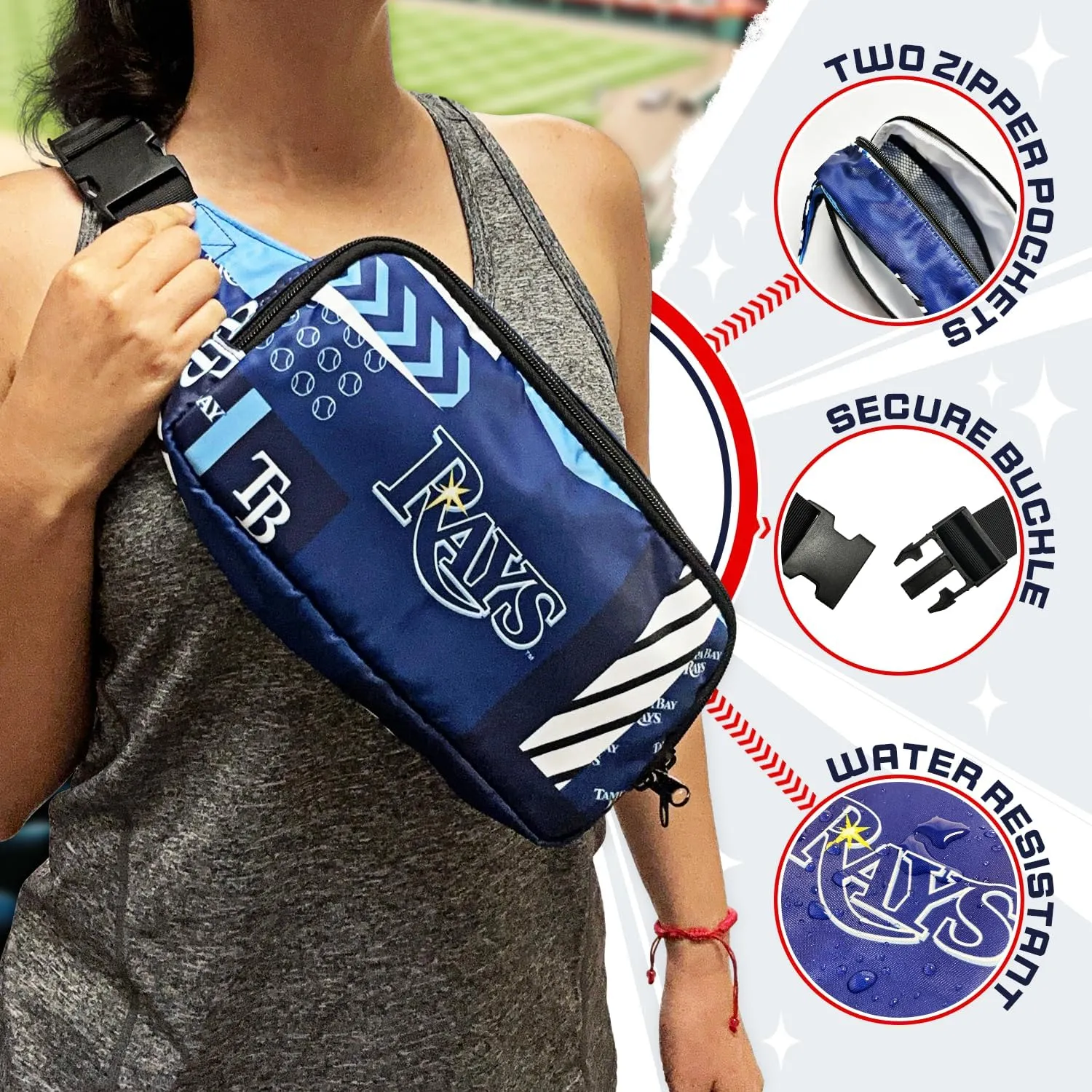 Tampa Bay Rays Crossbody Fanny Pack, Licensed Gift Merch for Rays Fans TM1872 (Street Series Adult Bags) Elevate Trendy Belt Bag - Perfect Waist Bag Tampa Bay Merchandise for Women