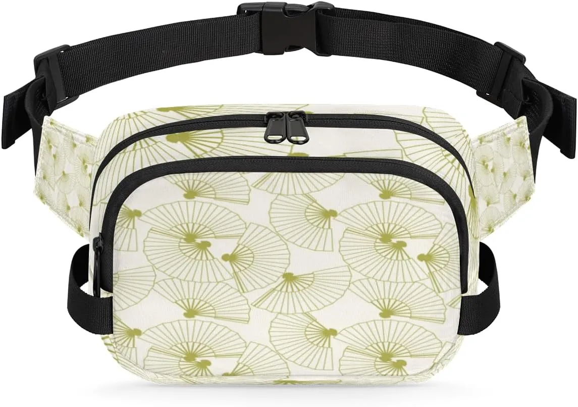 Tavisto Folding Fan Pattern Durable Waterproof Fanny Pack with Double Zipper Closure - Organize Your Essentials with Ease - Lightweight and Comfortable for Men and Women