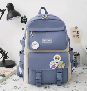 Teslawi kawaii backpack 4Pcs Set Aesthetic backpack 17in backpack，with Kawaii Pendants，Crossbody Bag ，Pencil Case, Handbag (Blue)
