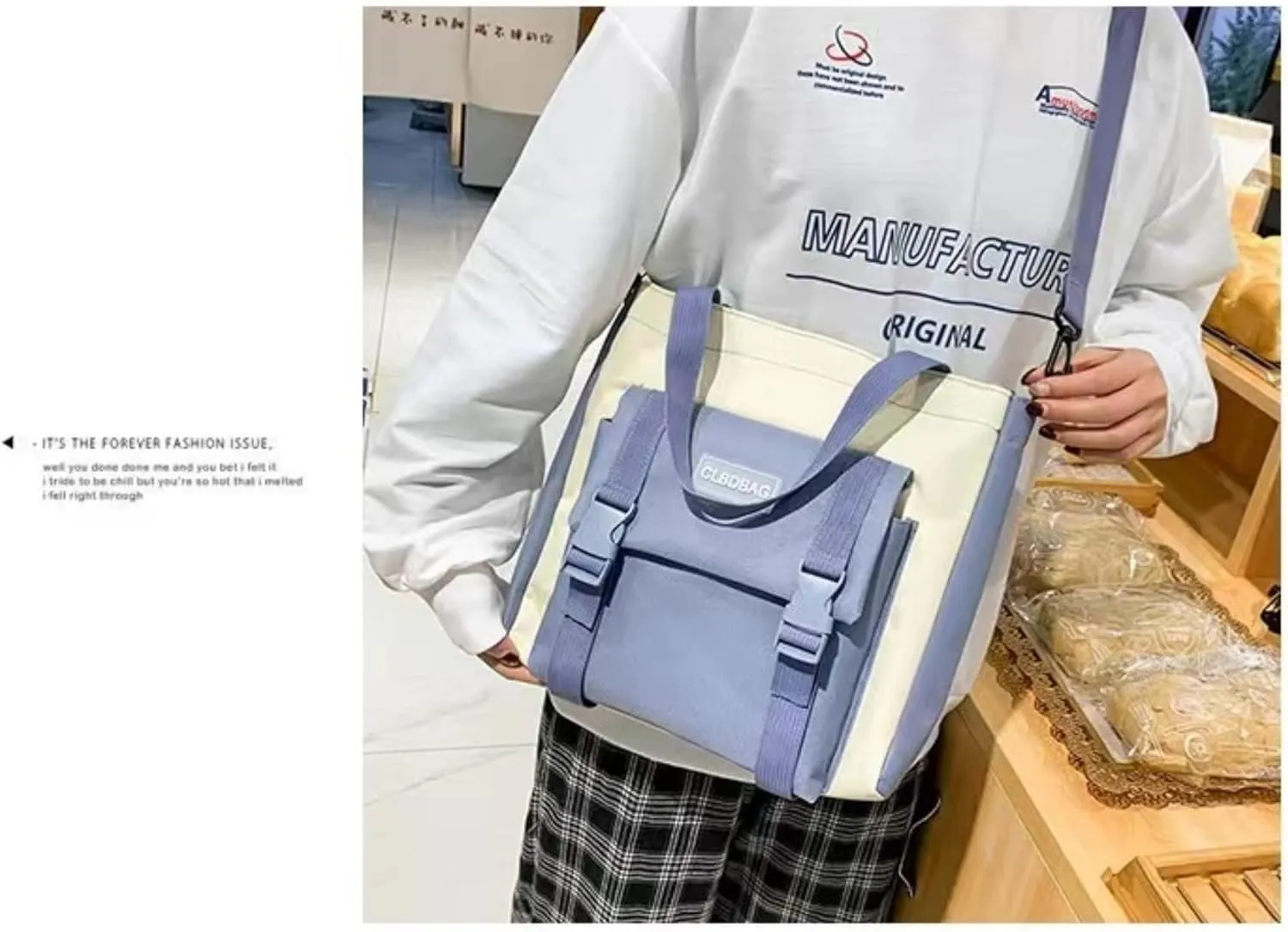 Teslawi kawaii backpack 4Pcs Set Aesthetic backpack 17in backpack，with Kawaii Pendants，Crossbody Bag ，Pencil Case, Handbag (Blue)