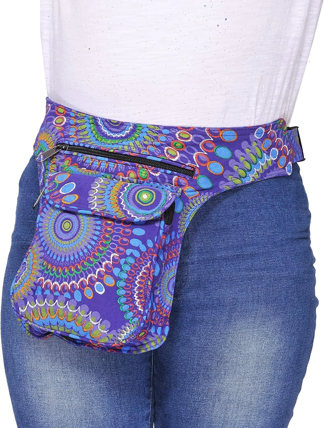 The Collection Royal Fanny Pack Crossbody Bags for Women| Cotton Canvas Boho Hippie Festival Colorful Belt Bag for Women (Purple L)