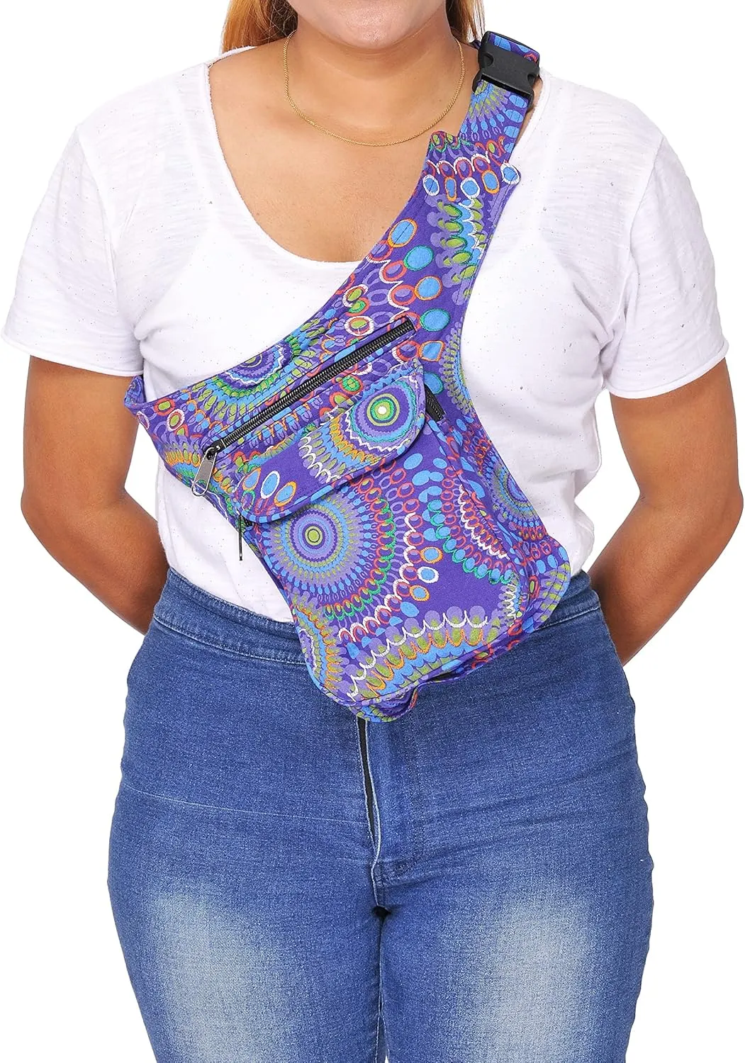 The Collection Royal Fanny Pack Crossbody Bags for Women| Cotton Canvas Boho Hippie Festival Colorful Belt Bag for Women (Purple L)