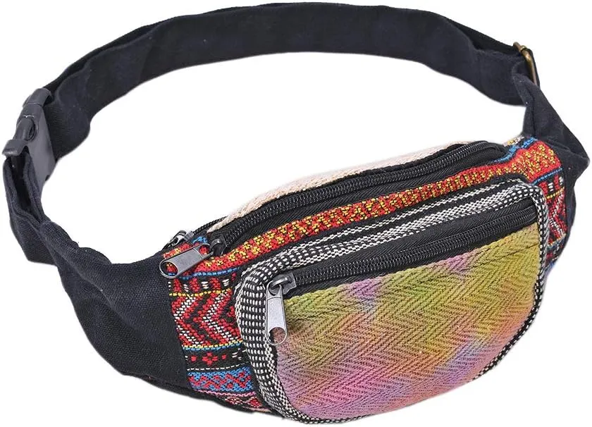 The Collection Royal Handmade Festival Cotton Polyester Waistpack Boho Hippie Waist Bag Hip Bum Running Belt Fanny Pack Travel Utility Belt (Multicolored-B)