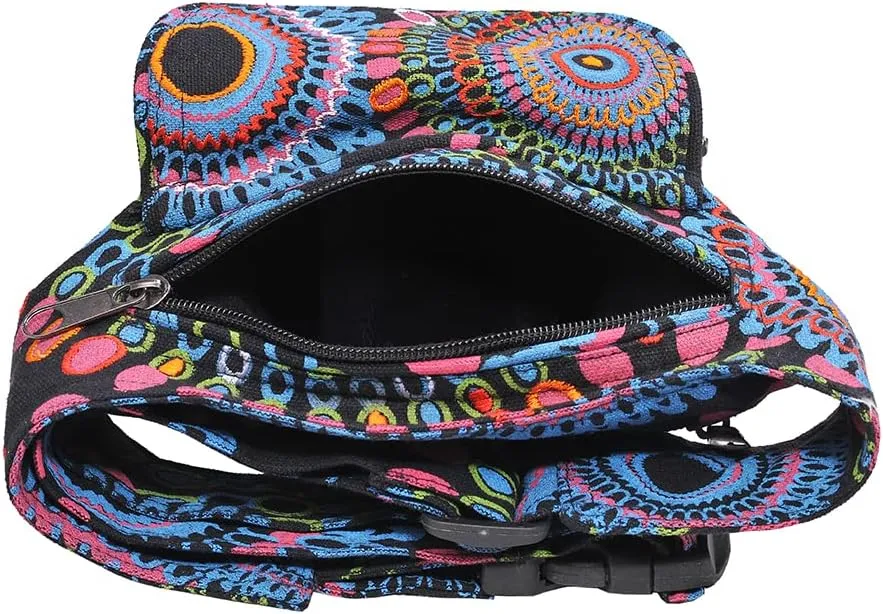 The Collection Royal Handmade Festival Waistpack Boho Hippie Waist Bag Hip Bum Running Belt Fanny Pack Travel Utility Belt (Blk Blu Prpl)